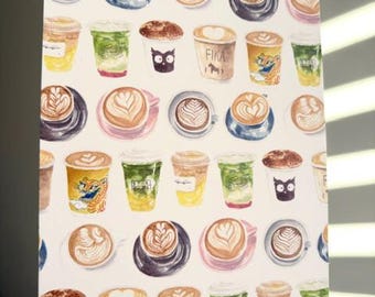 GTA local coffee shop latte art watercolour illustration postcard