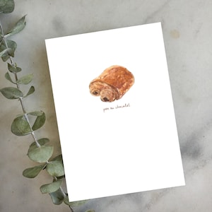 Croissant au chocolat Aquarelle Illustration Carte de vœux