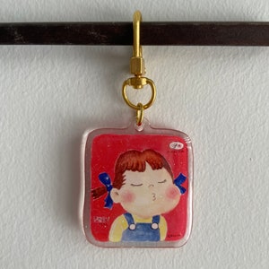 Milky Peko Chan l Mini Glitter Epoxy Acrylic Keychain Charm l Double Sided image 3