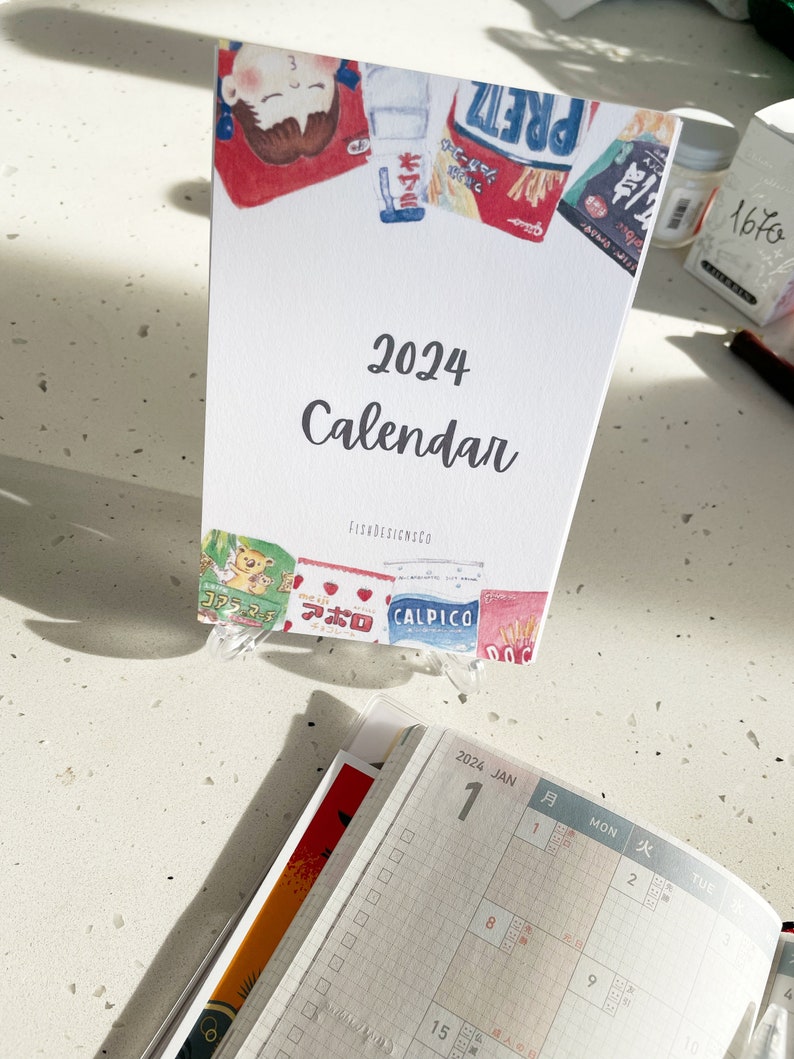 2024 Asian Snacks Calendar, Cute Japanese Food Drink Snacks Watercolour Illustration Postcard Desk Calendar Refill 4x6 image 4