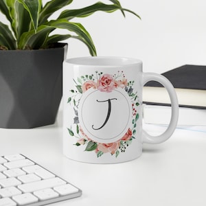 Monogrammed Cup Carta J Taza Inicial Regalo Personalizado Taza de Café Inicial Copa Regalo Ideas Regalo Regalo Regalo Día de la Madre Regalo