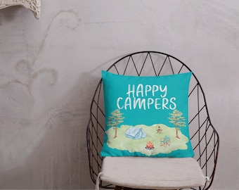 Camping Pillow Premium Linen Fabric 18"x18" Throw Pillow Camper Decor Turquoise Throw Pillow Camper Pillow Summer Home Decor