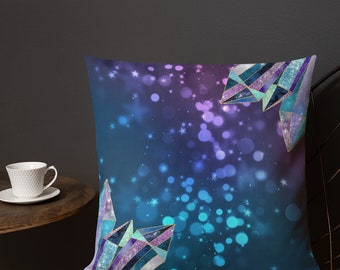 Cosmic Throw Pillow Premium Linen Fabric 18"x18" Crystal Throw Pillow Eclectic Decor Geometric Throw Pillow Astrology Decor