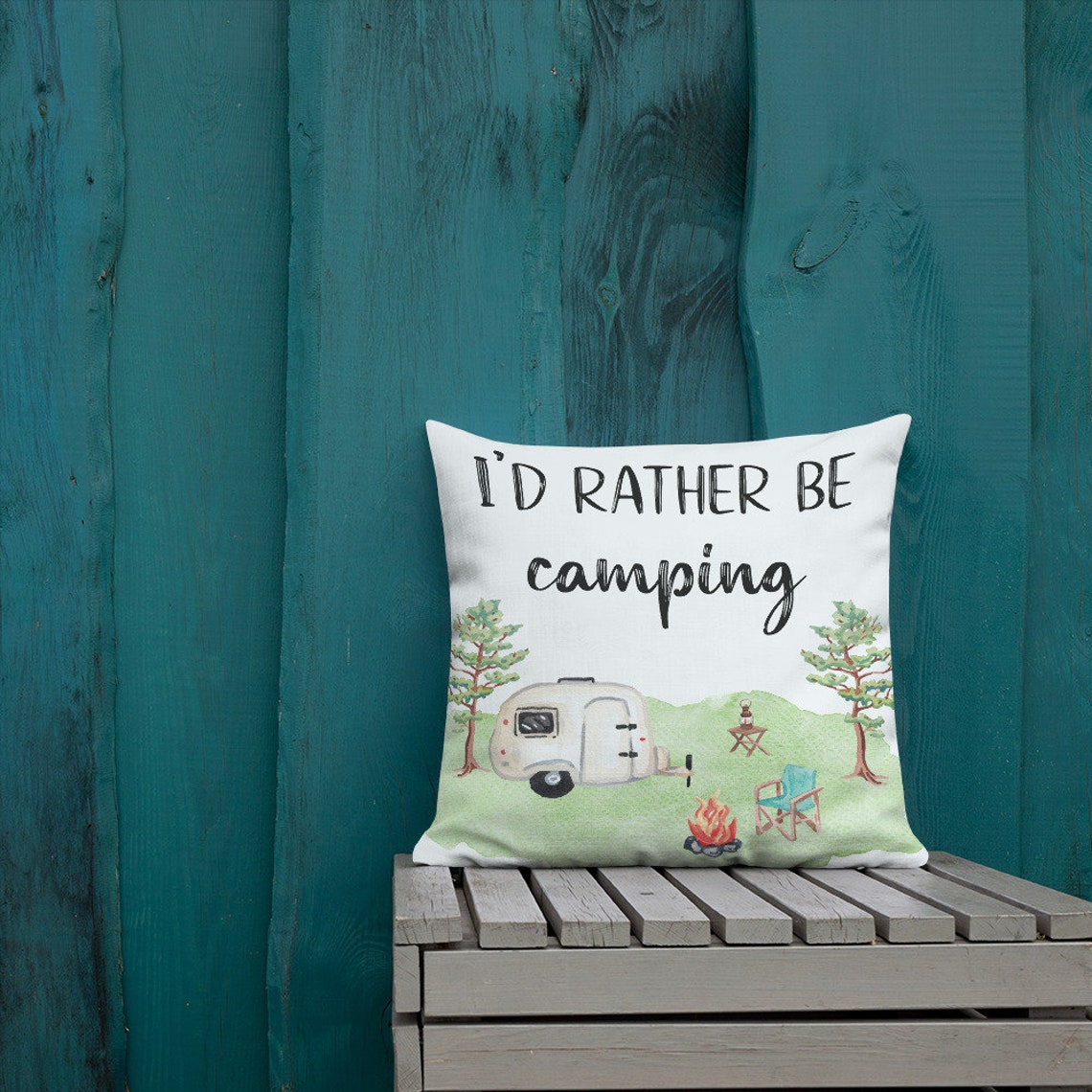Camping Pillow Premium Linen Fabric 18x18 Throw Pillow Camper Decor