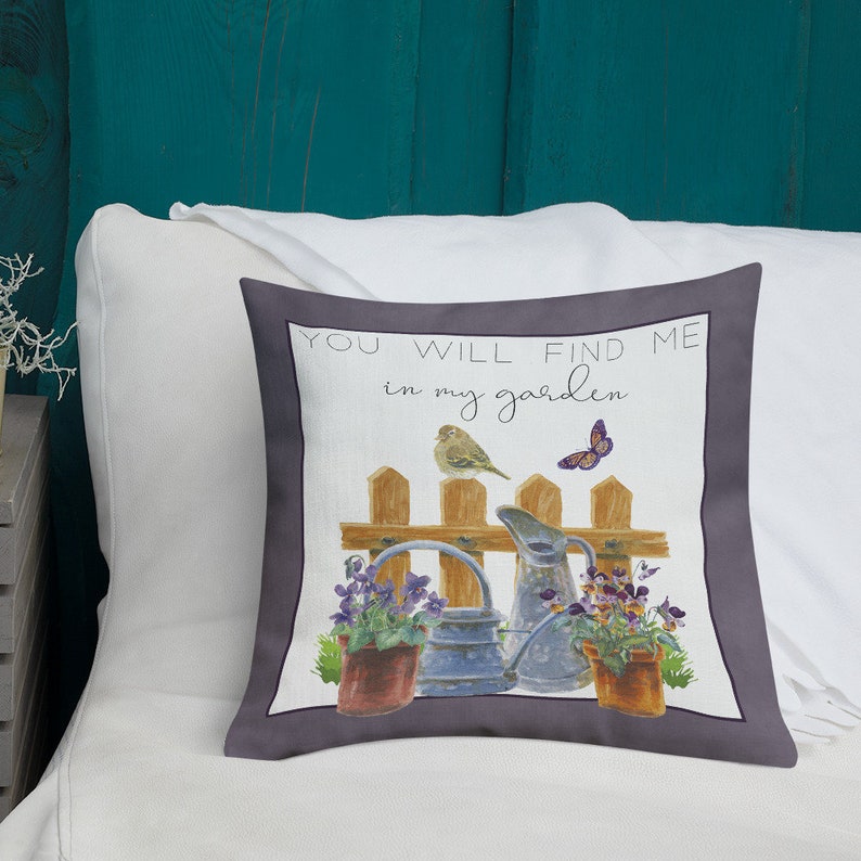 Gardening Throw Pillow Premium Linen Fabric 18x18 Throw Pillow Garden Decor Plum Throw Pillow Floral Pillow Summer Home Decor