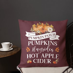 Fall Throw Pillow Premium Linen Fabric 18&quot;x18&quot; Throw Pillow Fall Decor Pumpkin Patch Throw Pillow Fall accent Pillow Farmhouse Home Decor