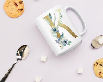 Monogrammugg Bokstaven K Initialmugg Personlig kaffemugg Anpassad kaffekopp 45 cl Initialmugg Mors dag-present