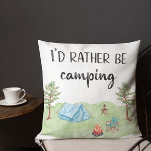 Camping Pillow Premium Linen Fabric 18&quot;x18&quot; Throw Pillow Camper Decor Cabin Throw Pillow Camper Pillow Adventure Home Decor