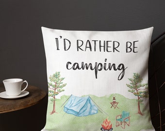 Camping Pillow Premium Linen Fabric 18"x18" Throw Pillow Camper Decor Cabin Throw Pillow Camper Pillow Adventure Home Decor