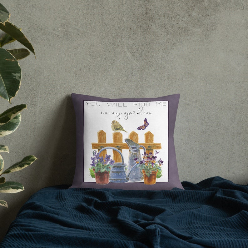 Gardening Throw Pillow Premium Linen Fabric 18x18 Throw Pillow Garden Decor Plum Throw Pillow Floral Pillow Summer Home Decor