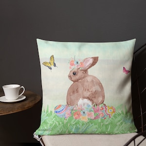 Easter Throw Pillow Premium Linen Fabric 18&quot;x18&quot; Easter Bunny Throw Pillow Spring Decor Easter Home Decor Springtime Decor