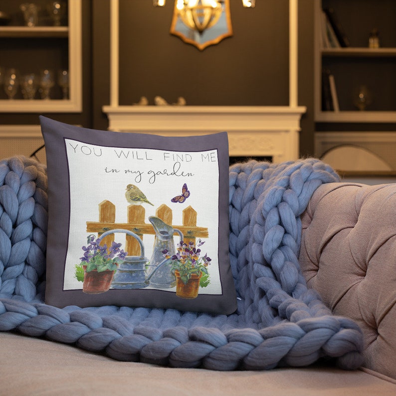 Gardening Throw Pillow Premium Linen Fabric 18x18 Throw Pillow Garden Decor Plum Throw Pillow Floral Pillow Summer Home Decor