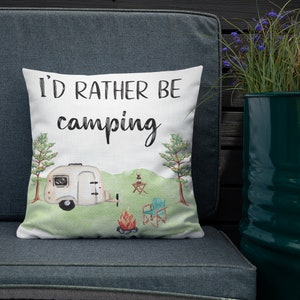 Camping Pillow Premium Linen Fabric 18&quot;x18&quot; Throw Pillow Camper Decor Cabin Throw Pillow Camper Pillow Adventure Home Decor