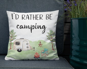 Camping Pillow Premium Linen Fabric 18"x18" Throw Pillow Camper Decor Cabin Throw Pillow Camper Pillow Adventure Home Decor