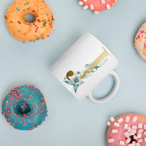 Monograma Taza Carta J Taza Inicial Regalo Personalizado para su Acuarela Copa Inicial Dama de Honor Don Don de Honor Regalo del Día de la Madre