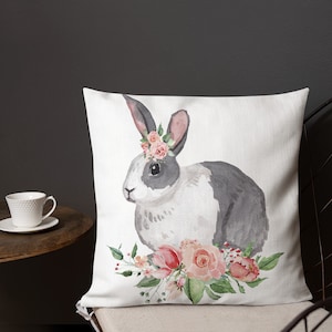 Easter Throw Pillow Premium Linen Fabric 18&quot;x18&quot; Easter Bunny Throw Pillow Spring Decor Easter Home Decor Springtime Decor