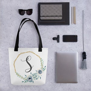 Monogram Tote Bag Letter S Bridesmaid Tote Bag Personalized Tote Bag Bridal Party Totes Gift Ideas Custom Tote Monogrammed Tote Flowergirl