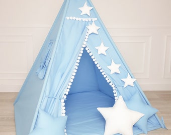 Tent, tipi, zelt, kinderzelt, tipi, wigwam, tent, tente, carpa, puball, telt, geschenk, gift, kinderzimmer, soort VITKAME - blauw