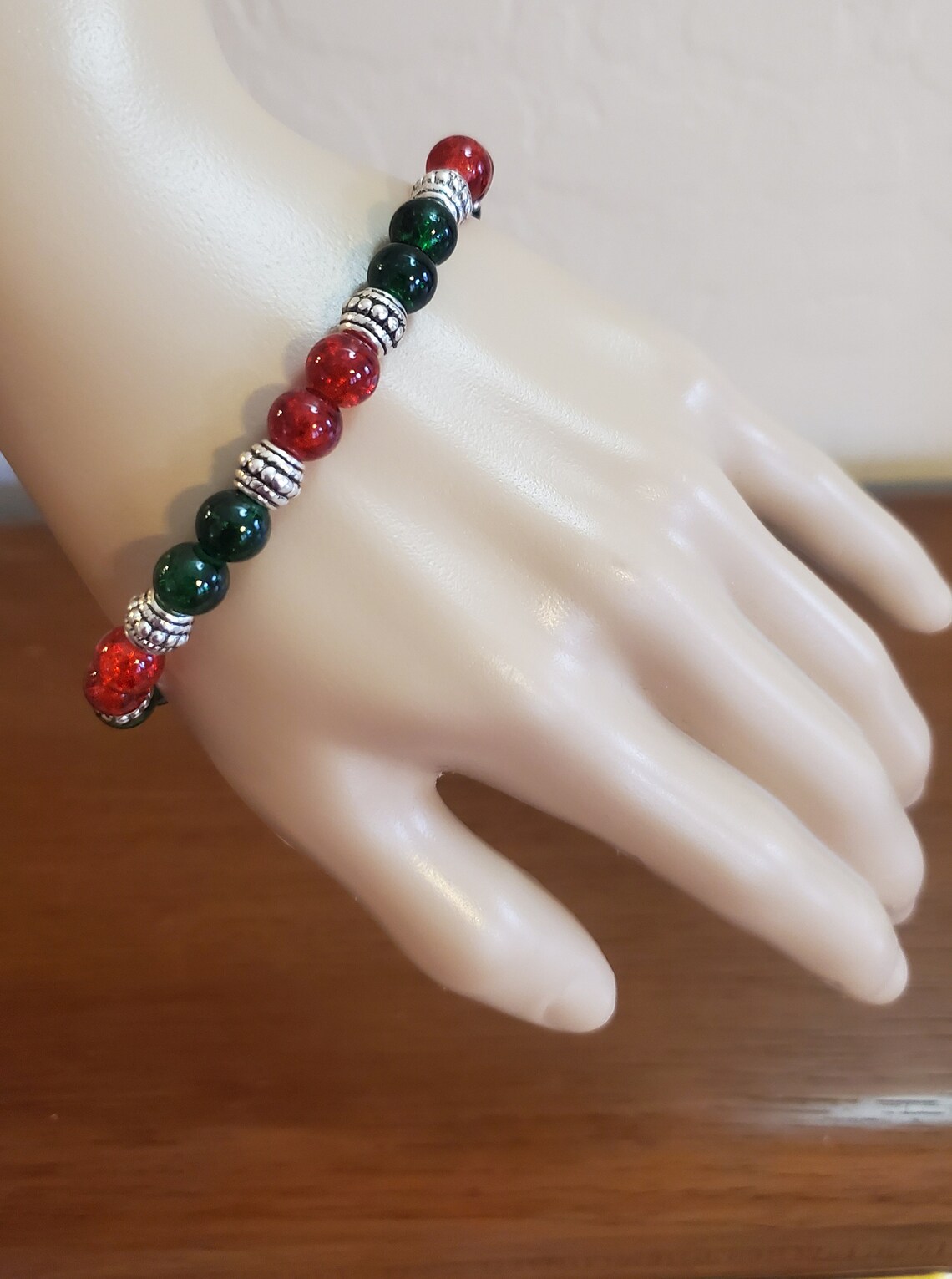 Christmas Themed Beaded Stretch Bracelet Red Green & Etsy