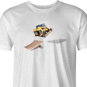Skid Steer Jumper by BigBadTees.com - Free USA Shipping - Funny Bulldozer Jump T-Shirt - Hilarious T-Shirt of Bulldozer Doing A Jump