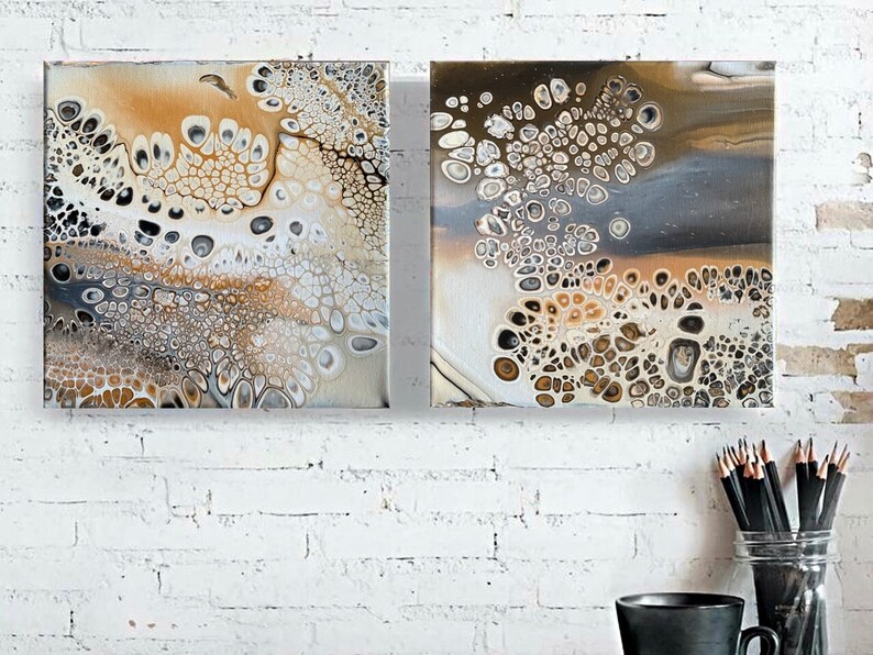 Fluid Art Set of 2 Original Abstract Paintings Diptych Etsy