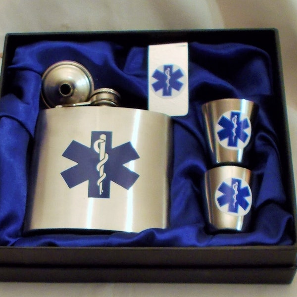 EMT/ Paramedic/ First Responder's Flask Set / With Money Clip...Free Shipping