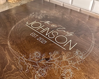 Engraved Wedding/Anniversary Stove Cover, Floral Wreath Noodle Board, Personalized, Realtor Gift, Stovetop Cover, Gas Range, Burner, Cooktop