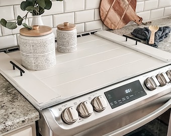 Slatted Ivory Stove Cover, Noodle Board, Gas Range, Electric, Glass Cooktop, Burner Cover, Wedding, Realtor Gift, Minimalist, Farmhouse