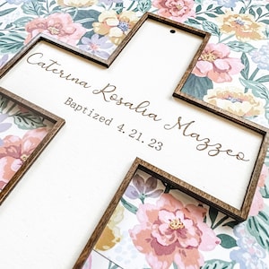 Engraved Baptism Cross, Baptism Gift, Christian Nursery, Religious, Minimalist, Personalized, Baby Name Sign, Neutral Nursery, Christening