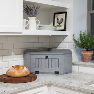 Bread Box, Countertop Kitchen Corner Storage, Appliance Garage, Handmade Wooden Sourdough Bread Box