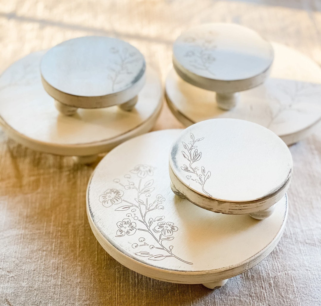 Ivory Tabletop Riser Distressed Ivory Riser - Set of 2 - Laser Engraved Floral Decor ...