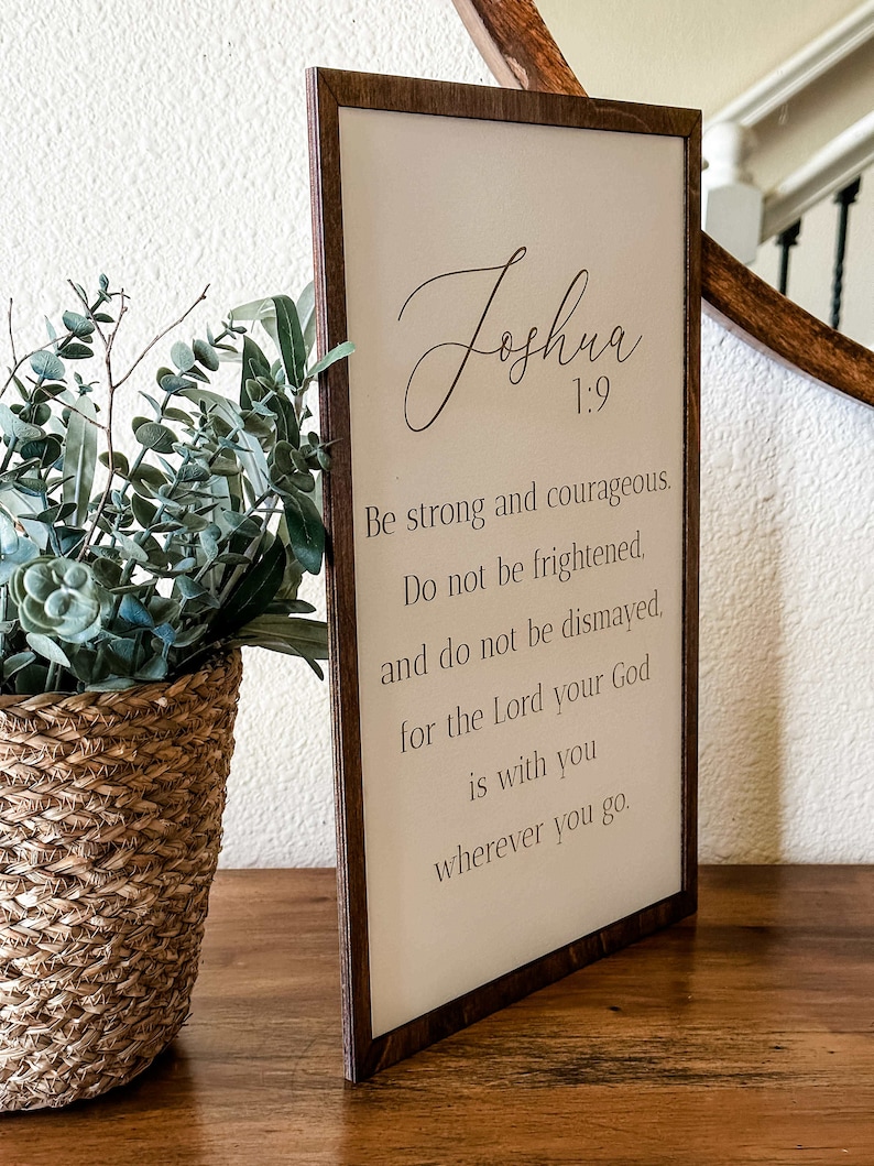 Engraved Joshua 1:9 Sign, Christian Art, Minimalist, Inspirational Wall ...