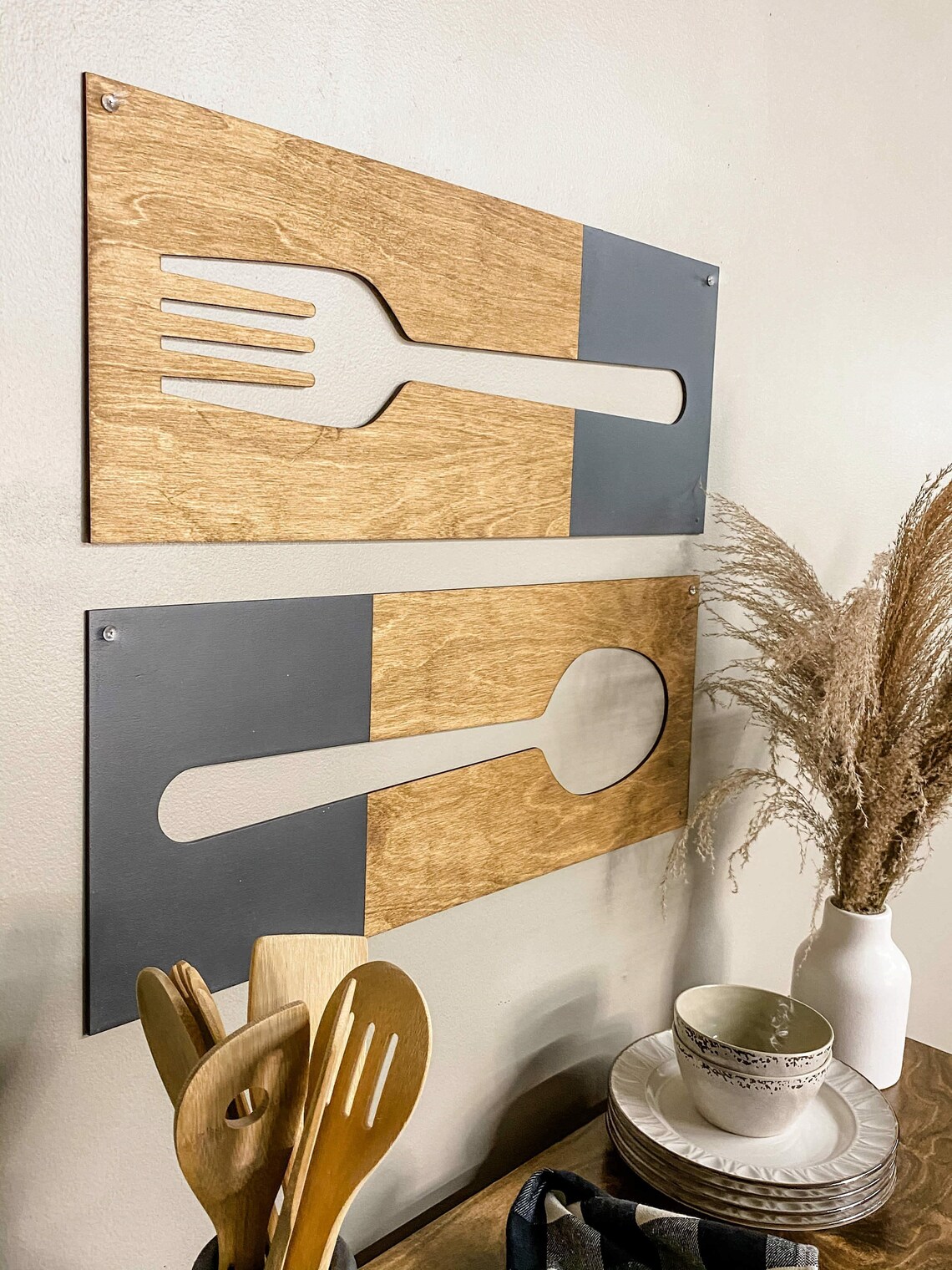 Fork Spoon Knife Wall Decor Utensil Wall Hanging black Etsy