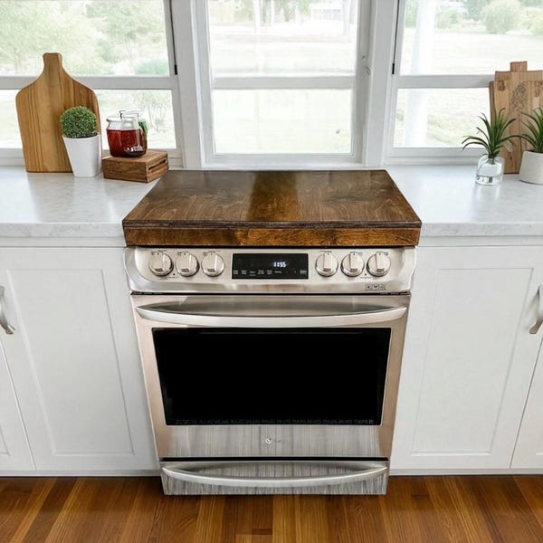Clean and Simple Warm Brown Stove Cover, Noodle Board, Gas Range, Electric, Glass Cooktop, Burner Cover, Wedding, Realtor Gift, Minimalist