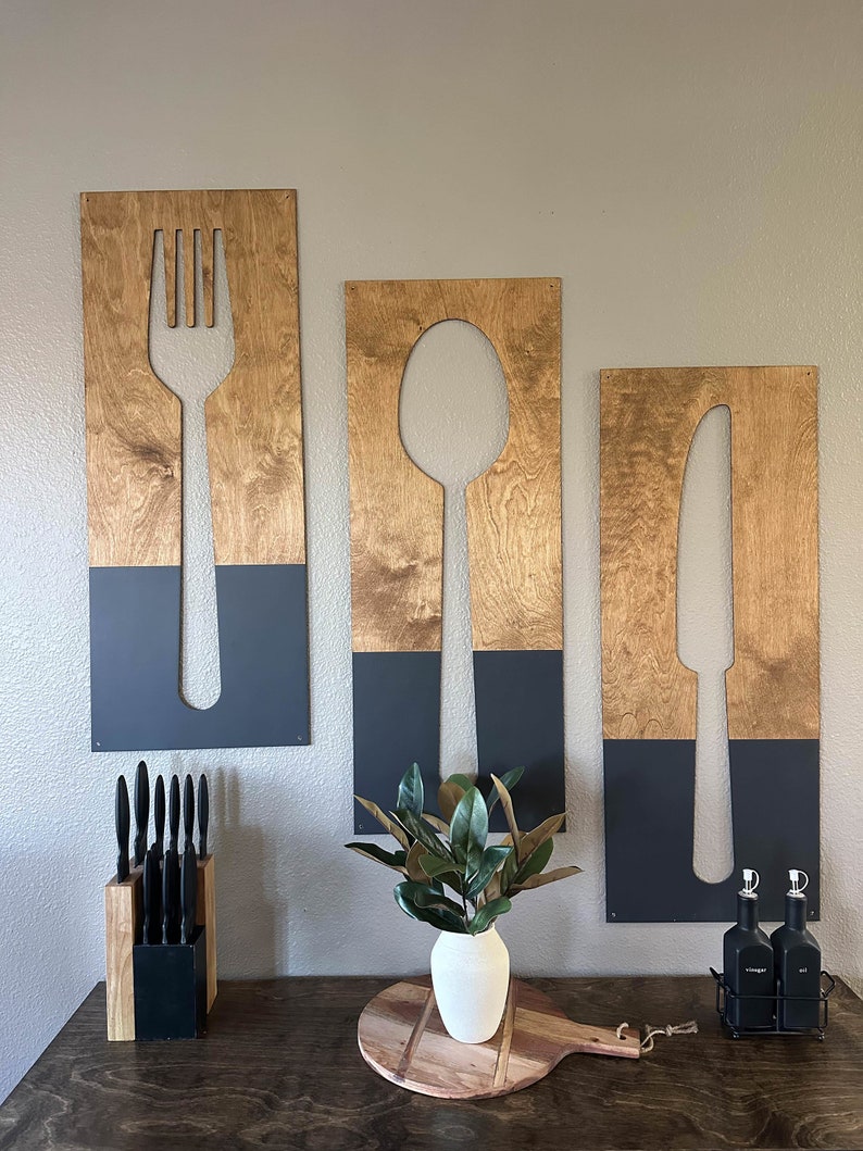 Fork Spoon Knife Wall Decor Utensil Wall Hanging black Etsy