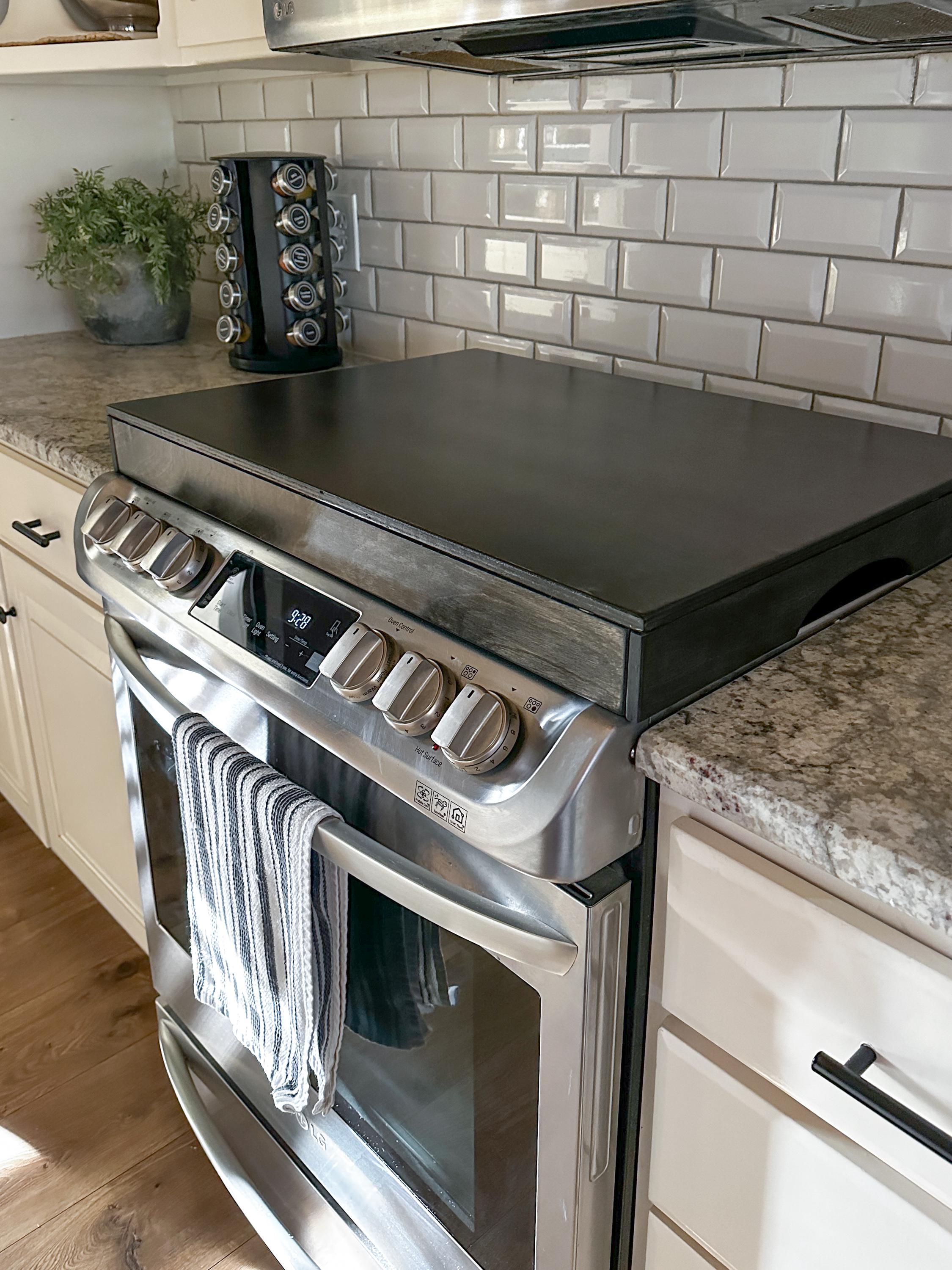 Sleek Black Minimalist Stove Cover, Noodle Board, Burner Sleek Black Minimalist Stove Cover, Noodle Board, Burner