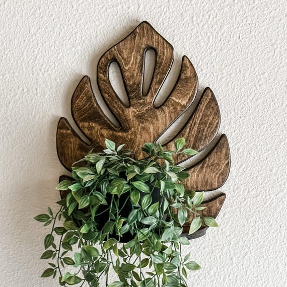 Minimalist Monstera Leaf Plant Shelf - more colors Dark Brown