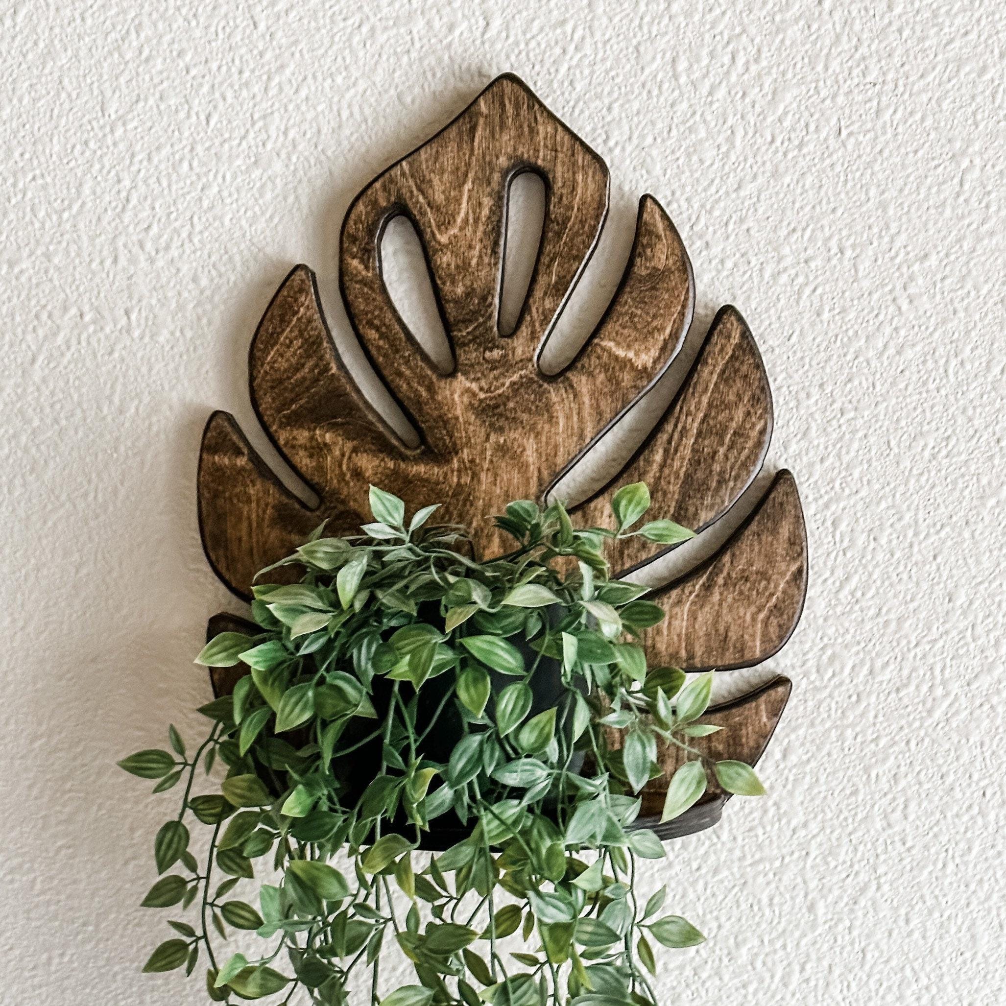 Minimalist Monstera Leaf Shelf, Plant Holder, Plant Shelf, Dark Brown, Stained Wood, Handmade Shelf, Nature, Botanical, Floral, Tropical