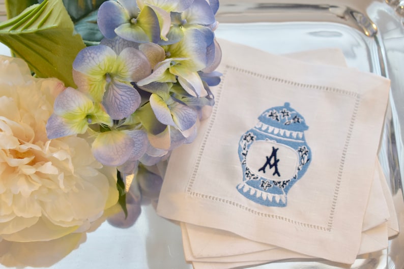 Ginger Jar Embroidered Cocktail Napkin Set of 4 Etsy