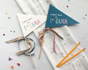 First Day of School Flag, Back to School Flag, Printable Pennant Flags for School, First Day Photo Prop, 2-Pack per Grade