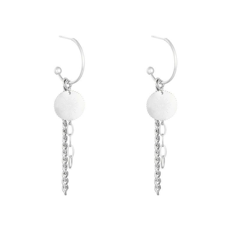 Silver Plated Wheel on Chain Earrings