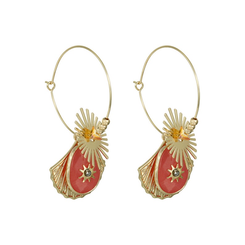18K Gold Plated Shelly Earrings Red Stone