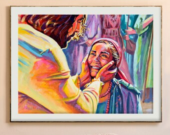 Jesus Healing Woman Art, Bible Print, Unframed, by Maria Morris Art