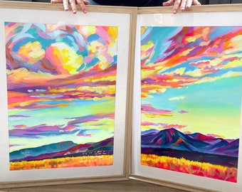 Colorado Springs Print Set of 2, Colorado Mountain Sunset Painting as Giclee Print by Maria Morris