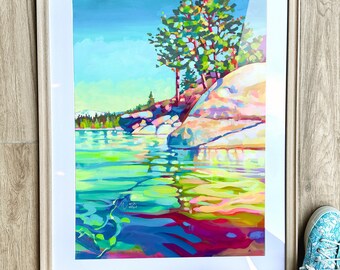 Lake Tahoe Art Print, California Mountain Lake Painting as Giclee Print by Maria Morris, Mother's Day gift