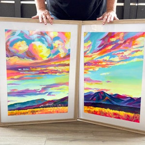 Colorado Springs Print Set of 2, Colorado Mountain Sunset Painting as Giclee Print by Maria Morris