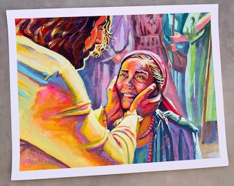 Arte de la mujer sanando a Jesús, impresión bíblica, sin marco, de Maria Morris Art