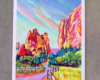 Lámina artística del Jardín de los Dioses: Póster de viaje a Colorado Springs