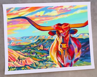 Impresión de Texas Longhorn del Cañón Palo Duro, Amarillo, sin marco, de Maria Morris Art