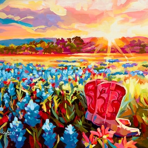 Texas Wall Art of Texas Bluebonnets | Texas Wildflowers | Unframed Print by Maria Morris Art